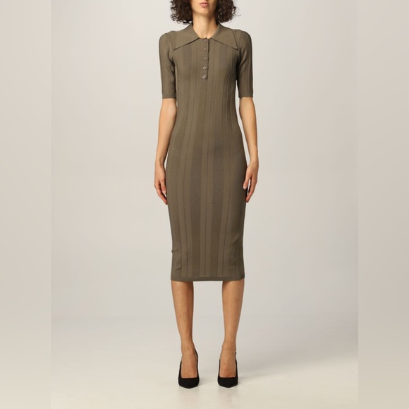 NWT Remain Birger Christensen Evial Knit Polo Dress Sz 34/ US 2 Olive - Picture 1 of 7